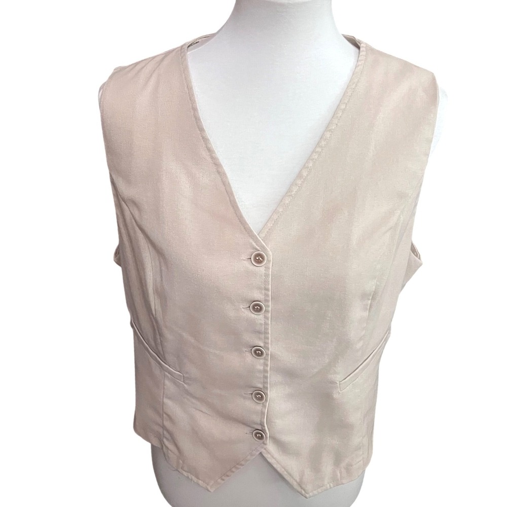 SHEIN Beige Tailored Button Down Waistcoat Vest Womens XL V-Neck Pointed Hem